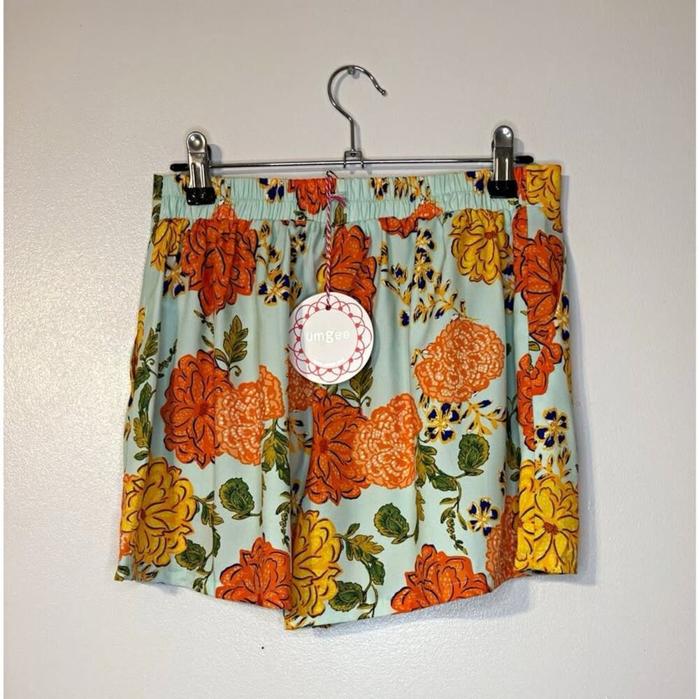 Umgee Women's S Blue Floral Pull On Shorts Elastic Waist Rayon Casual Beach